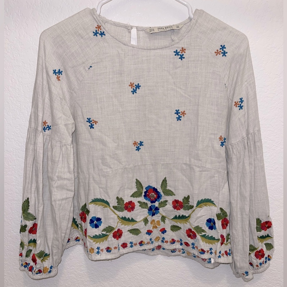 Zara Gray Embellished Puff Sleeve Blouse